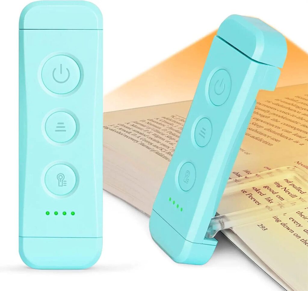 Glocusent USB Rechargeable Book Light for Reading in Bed, Portable Clip-on LED Reading Light, 3 Amber Colors  5 Brightness Dimmable, Compact  Long Lasting, Perfect for Book Lovers, Kids