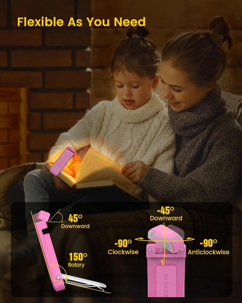 Glocusent USB Rechargeable Book Light for Reading in Bed, Portable Clip-on LED Reading Light, 3 Amber Colors  5 Brightness Dimmable, Compact  Long Lasting, Perfect for Book Lovers, Kids