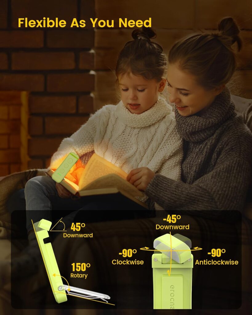 Glocusent USB Rechargeable Book Light for Reading in Bed, Portable Clip-on LED Reading Light, 3 Amber Colors  5 Brightness Dimmable, Compact  Long Lasting, Perfect for Book Lovers, Kids