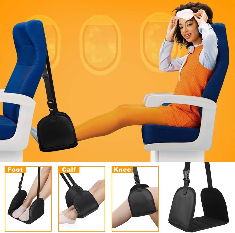 Vanleonet Airplane Foot Rest,Portable Foot Hammock Airplane Adjustable Height Airplane Travel Essentials Accessories for Long Flight,Bus,Train,Office