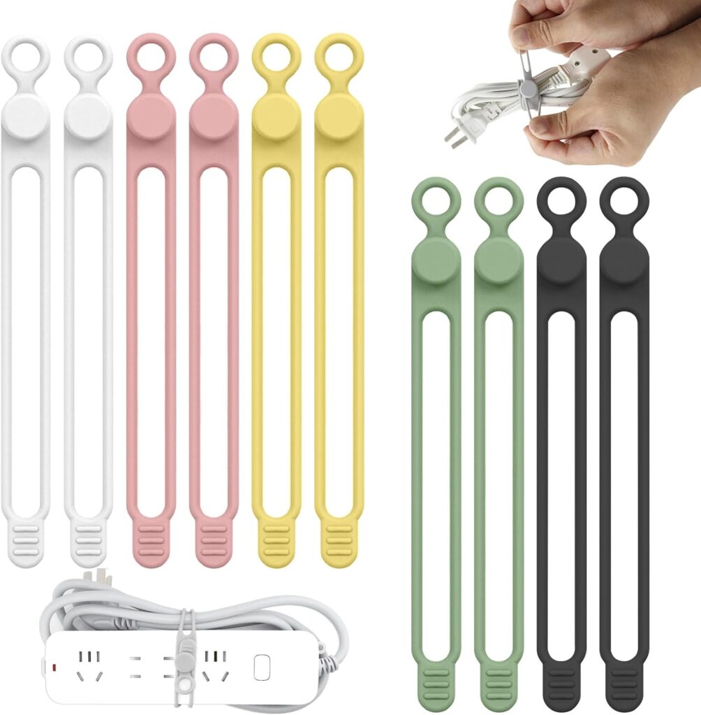 [20Park]UMUST Silicone Cable Ties,Reusable Cable Management Organizer, Multipurpose Elastic Cord Organizer for Bundling and Fastening Cable Cords Wires(black,white,pink,green)