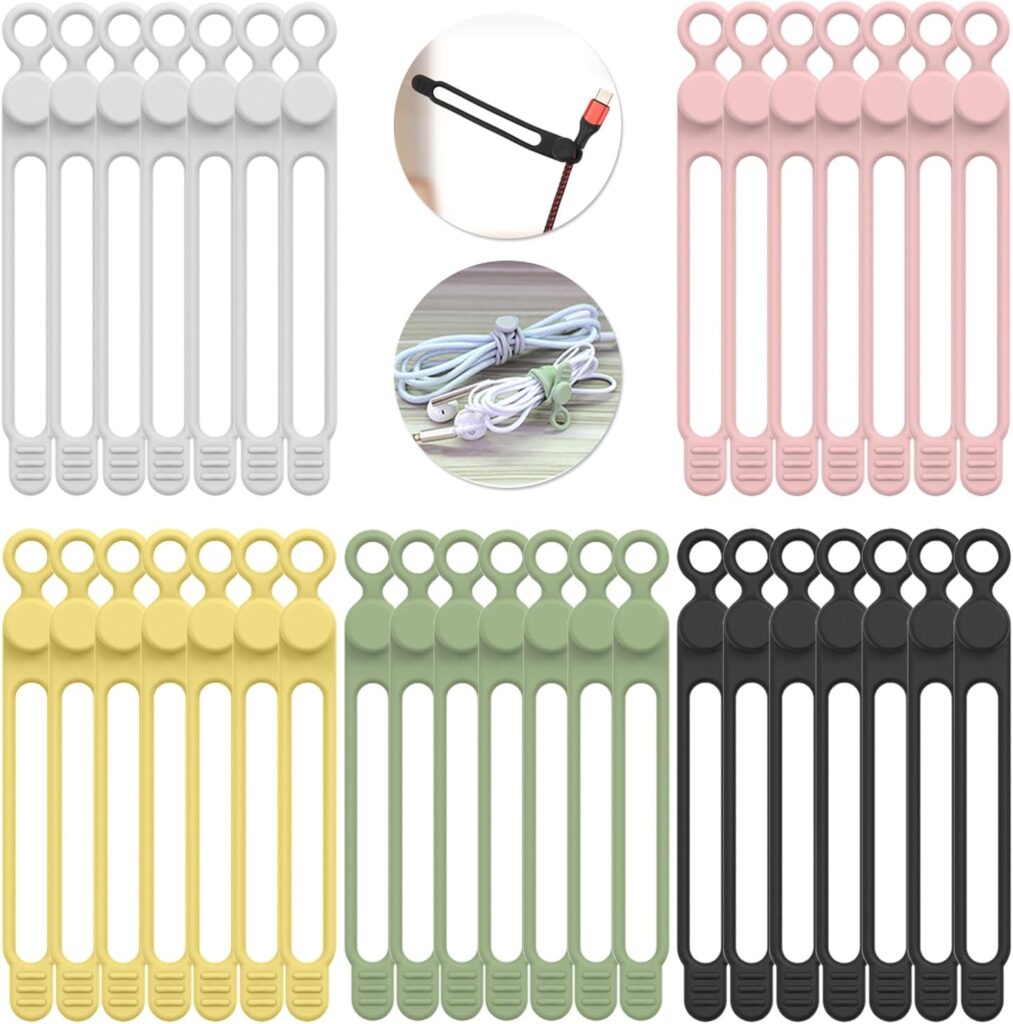 [20Park]UMUST Silicone Cable Ties,Reusable Cable Management Organizer, Multipurpose Elastic Cord Organizer for Bundling and Fastening Cable Cords Wires(black,white,pink,green)