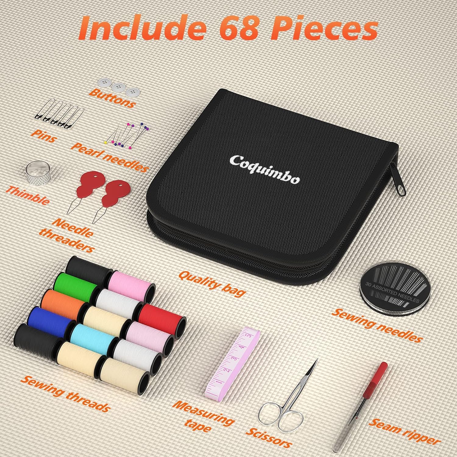 Coquimbo Sewing Kit Gifts for Grandma, Mom, Friend, Adults Beginner Kids Traveler, Portable Sewing Supplies Accessories with Case Contains Thread, Needle, Scissors, Measure Tape, Thimble etc(Black, M)