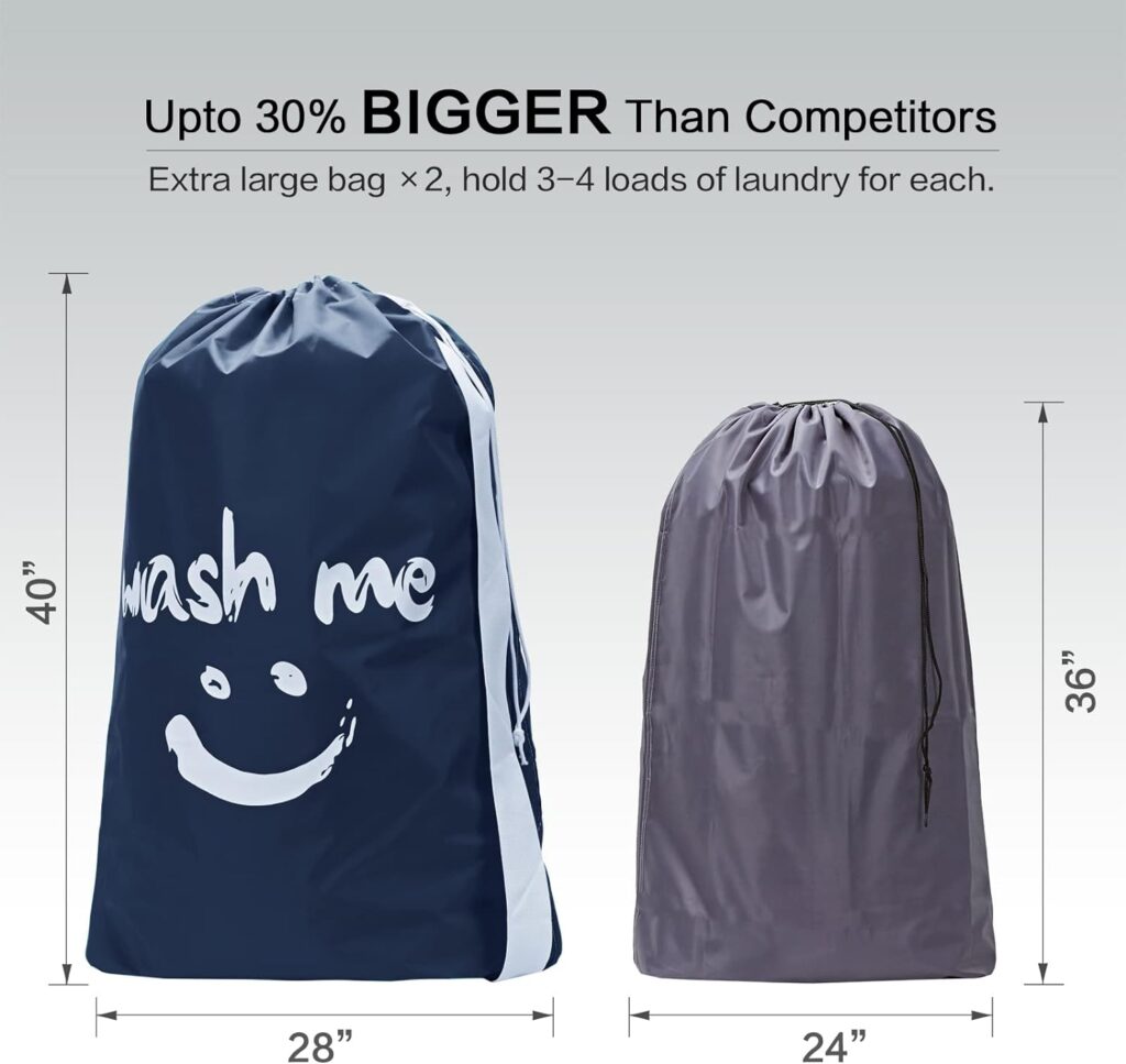 HOMEST 2 Pack XL Wash Me Travel Laundry Bag, Dirty Clothes Organizer, Large Enough to Hold 4 Loads of Laundry, Easy Fit a Laundry Hamper or Basket