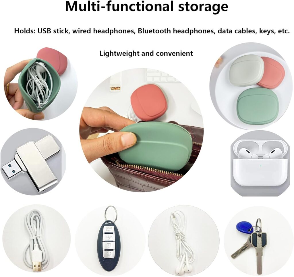 Silicone Headphone Organizer-Data Cable Storage Case-Mini Key Box-Portable Wired Headphone Organizer(Red-Grey-Green-3PCS)