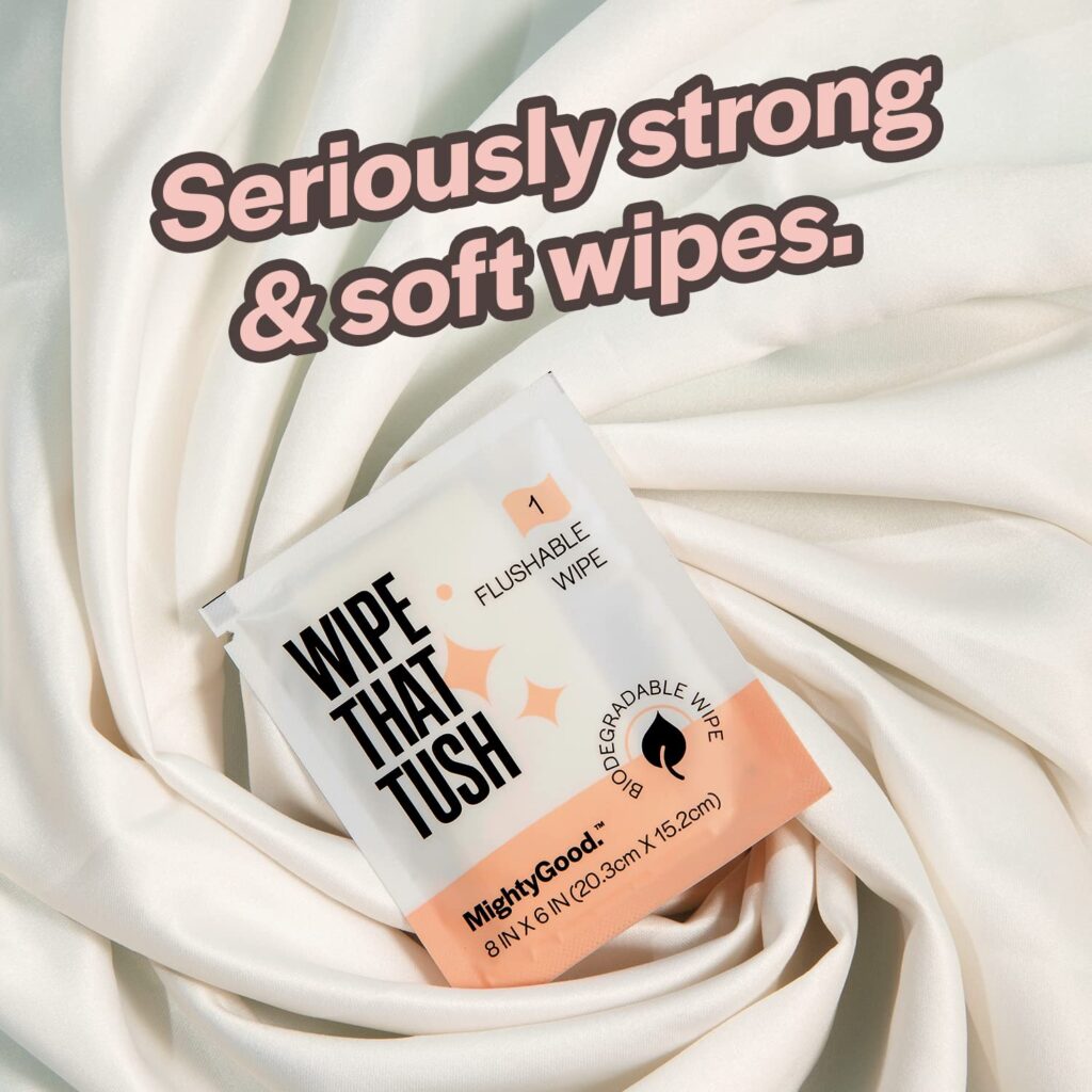 Wipe That Tush On-The-Go Flushable Wet Wipes - 1 Pack, 30 Wipes - Individually Wrapped Extra-Large Wipes with Aloe - Hypoallergenic  Unscented - Septic and Sewer Safe