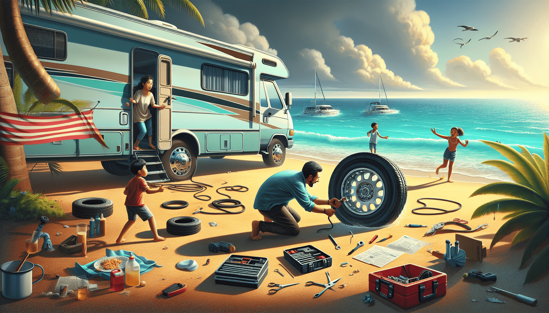 Beach Vacation Gone Wrong: RV Tire Change Mishap Leads to Disaster