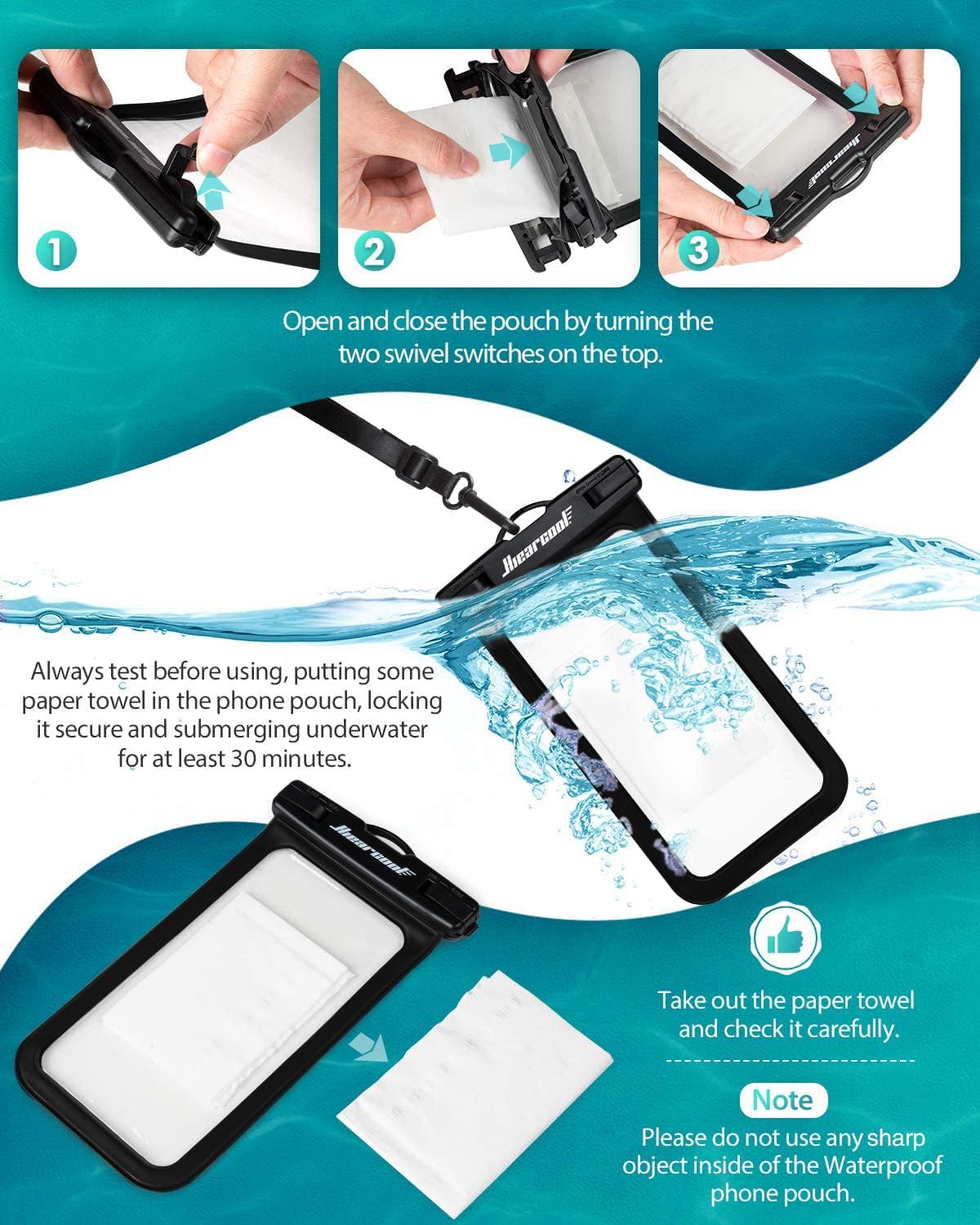 Hiearcool Waterproof Phone Pouch,Universal Waterproof Phone Case Dry Bag Travel Essentials for iPhone, Beach Accessories for Vacation Must Haves - BlackNavy-2 Pack