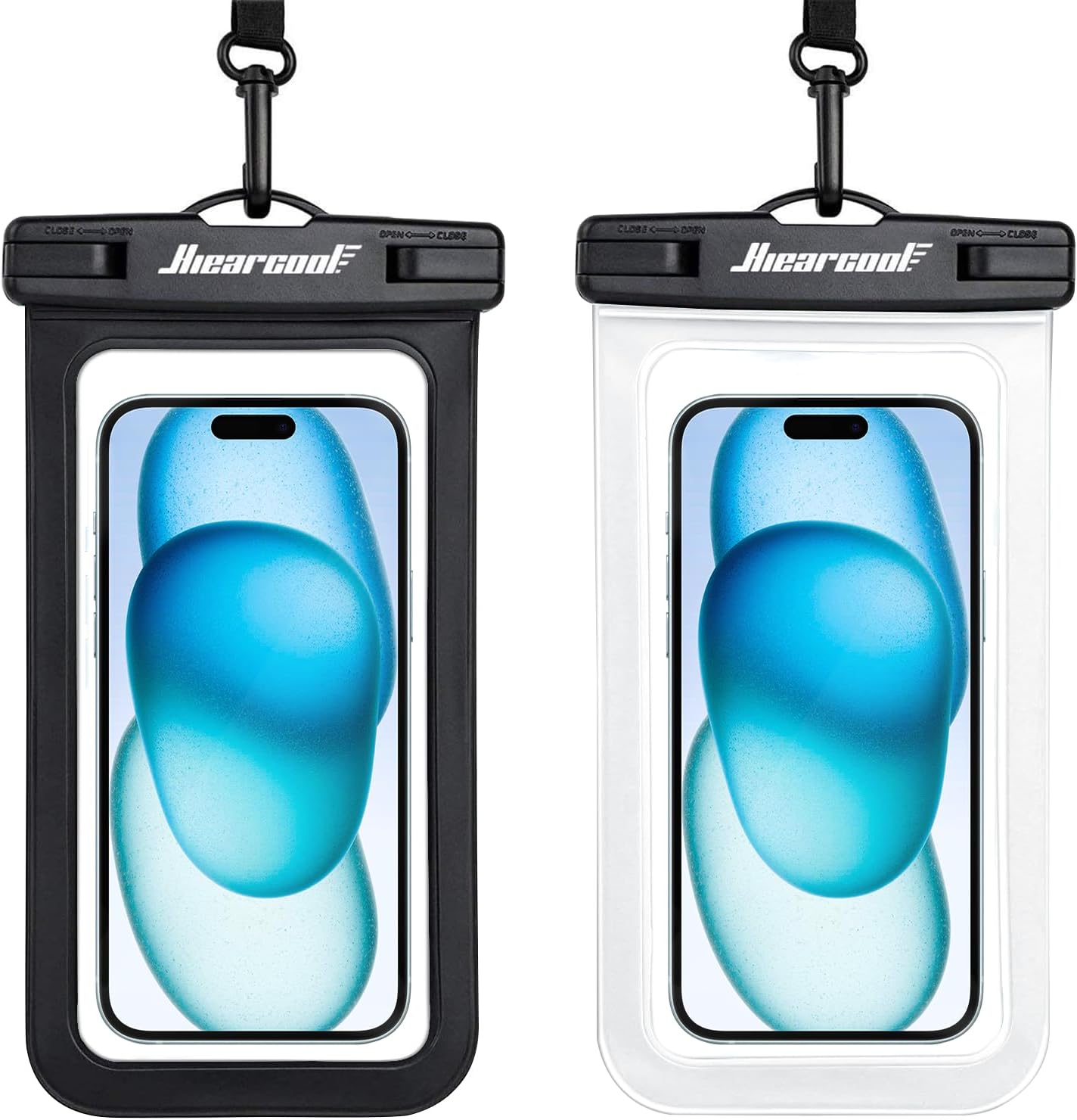 Hiearcool Waterproof Phone Pouch,Universal Waterproof Phone Case Dry Bag Travel Essentials for iPhone, Beach Accessories for Vacation Must Haves - BlackNavy-2 Pack