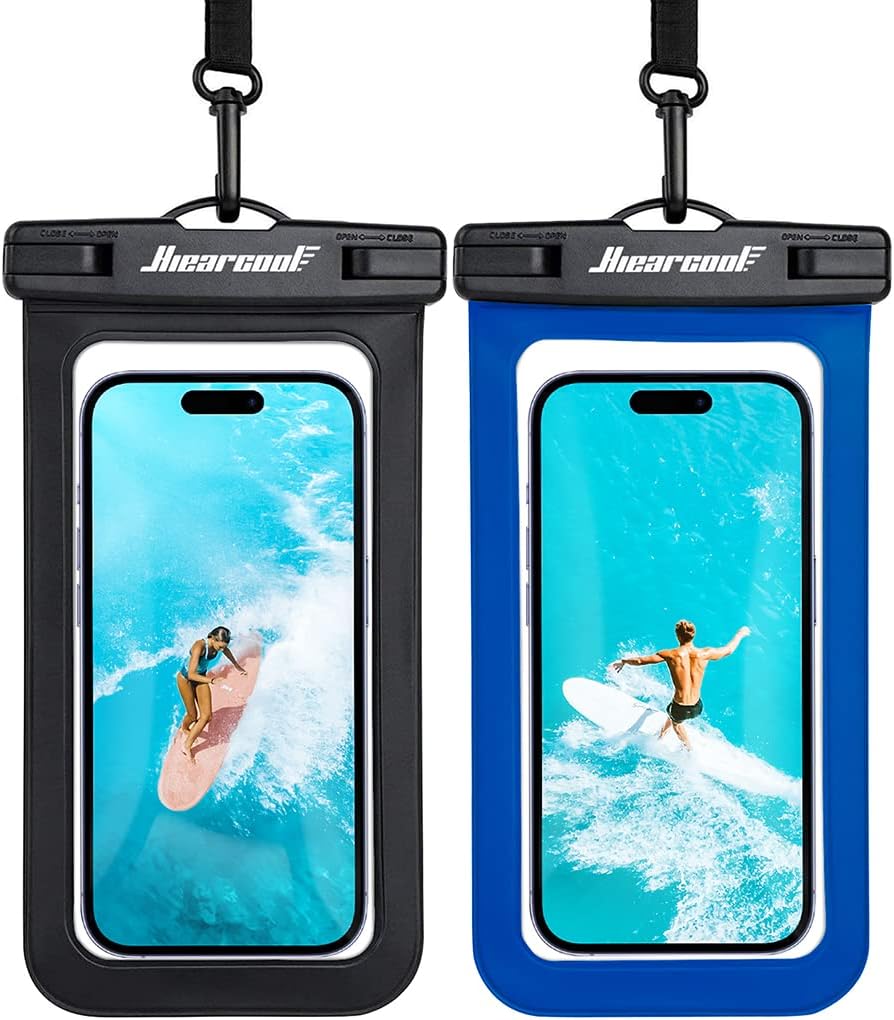 Hiearcool Waterproof Phone Pouch,Universal Waterproof Phone Case Dry Bag Travel Essentials for iPhone, Beach Accessories for Vacation Must Haves - BlackNavy-2 Pack