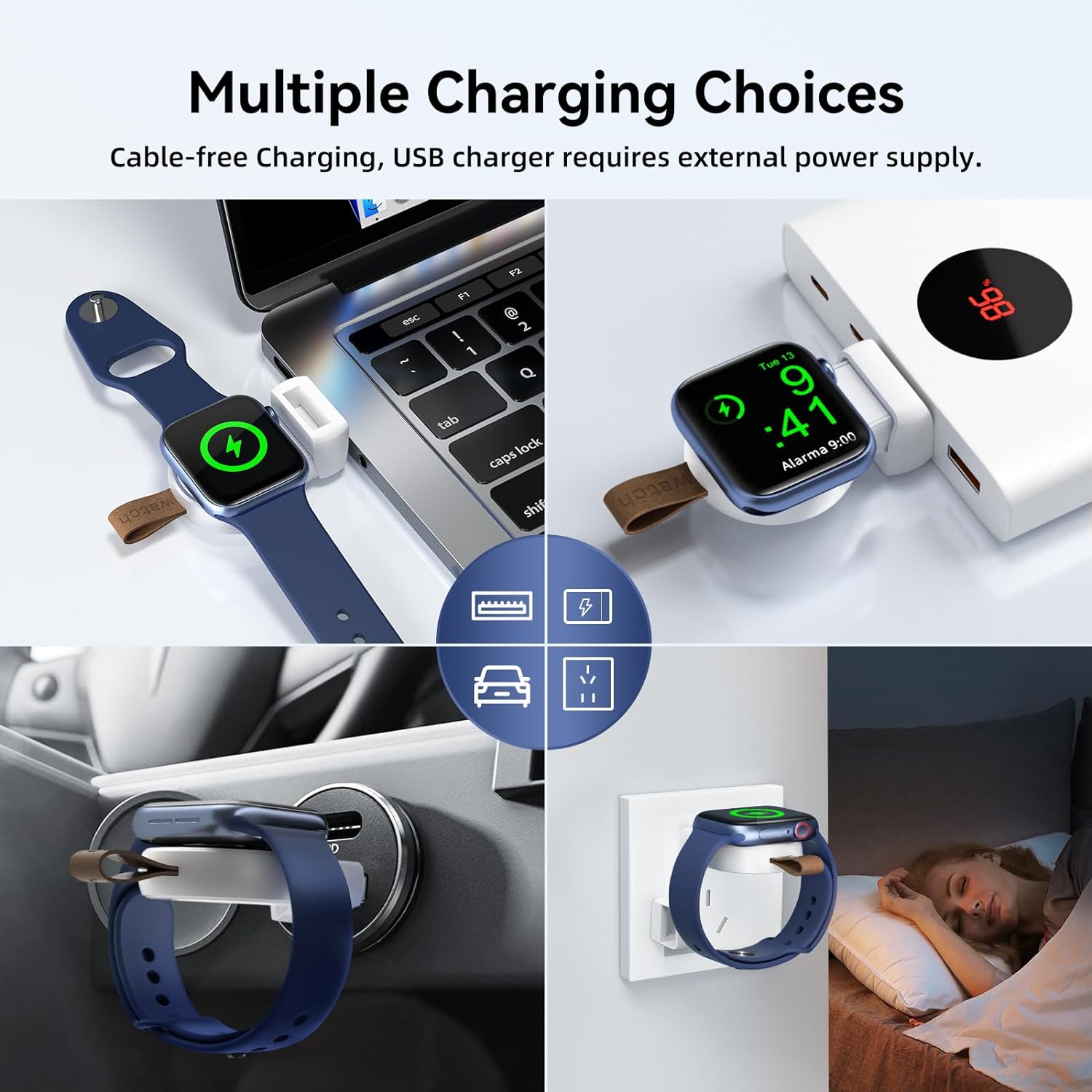 NEWDERY USB Charger for Apple Watch 8, Magnetic iWatch Charger Portable Travel Cordless Charger Wireless Charging Compatible for Apple Watch Ultra Series 8/7/6/5/4/3/2/1/SE, Blue