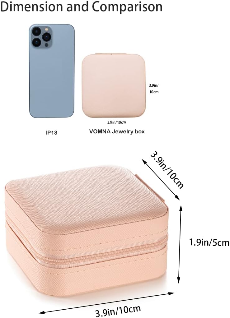 VOMNA Mini Jewelry Travel Case,Small Jewelry Box,Traveling Jewelry Organizer,Portable Jewellery Storage Holder for Rings Earrings Necklace Bracelet Bangle,Gifts for Girls Women(Pink - 1 pack)