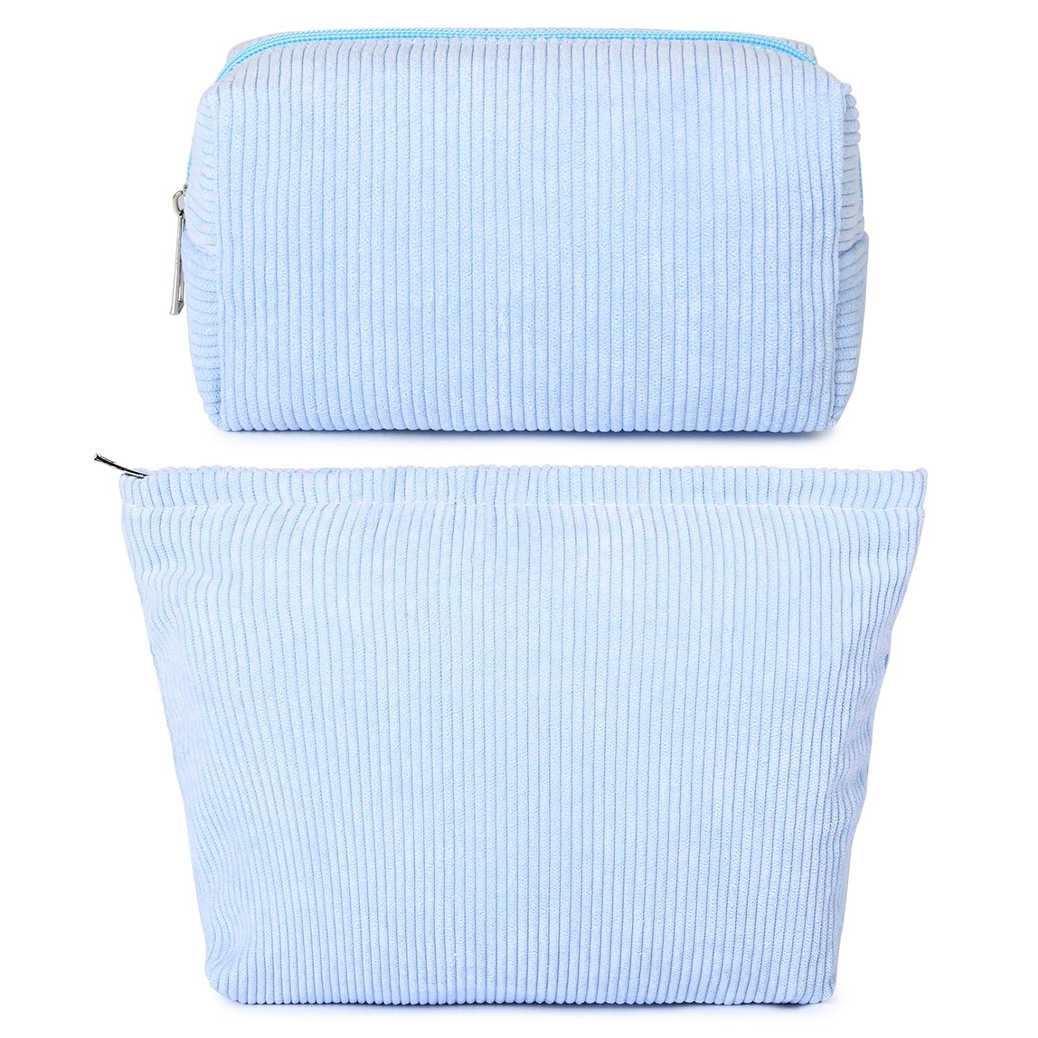 2 Pieces Makeup Bag Large Corduroy Cosmetic Bag Blue Capacity Canvas Travel Toiletry Bag Organizer Cute Makeup Brushes Aesthetic Accessories Storage Bag for Women