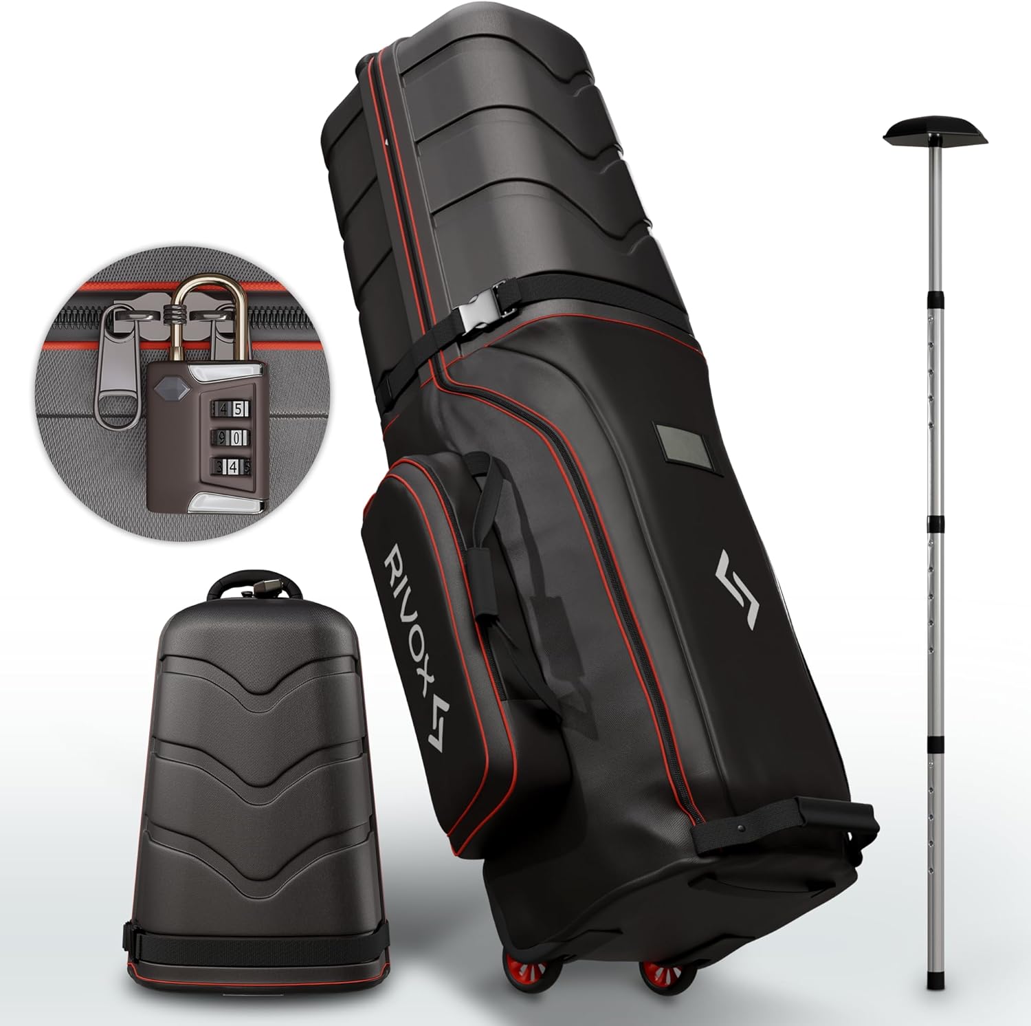 Golf Travel Bag with Wheels - Durable Golf Travel Case Club w/ABS Hard Case Top Shell, TSA Padlock, Interior Cushion  Support Rod - Golf Accessories for Men, Golf Club Travel Bags for Airlines