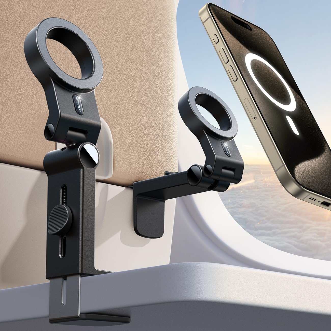 JOYROOM for Magsafe Airplane Phone Holder Travel Essentials,【𝗙𝘂𝗹𝗹 𝗔𝗻𝗴𝗹𝗲 𝗥𝗼𝘁𝗮𝘁𝗶𝗼𝗻】 Hands-Free Plane Phone Holder, Airplane Travel Accessories for iPhone 15 Pro Max  Magsafe Case