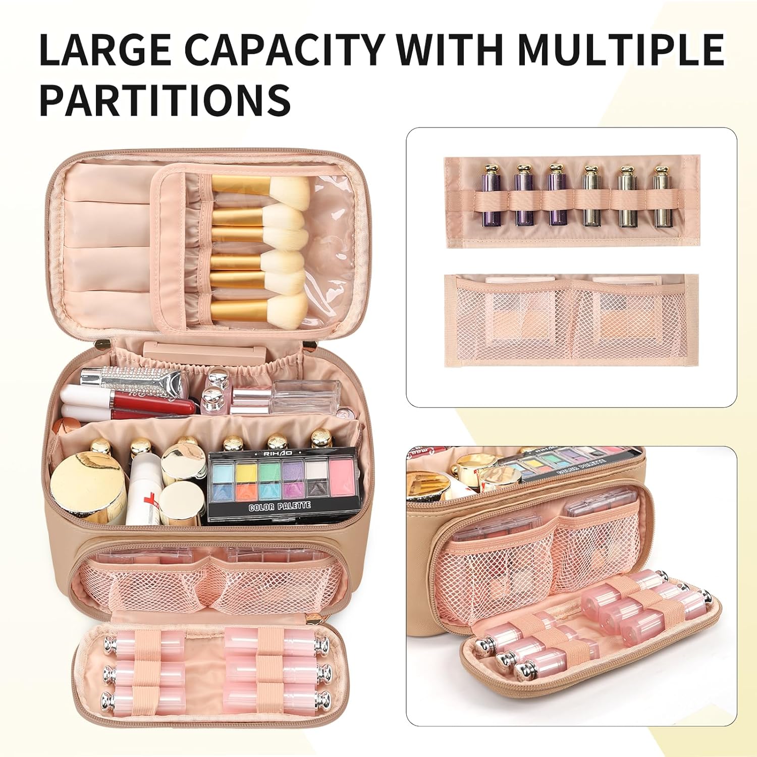 OCHEAL Clear Makeup Bags,Portable Cosmetic Bag Travel Makeup Organizer case Make Up Bag for Women and Girls Cosmetics Toiletries Brushes Slots and Divider-Clear Rose Gold