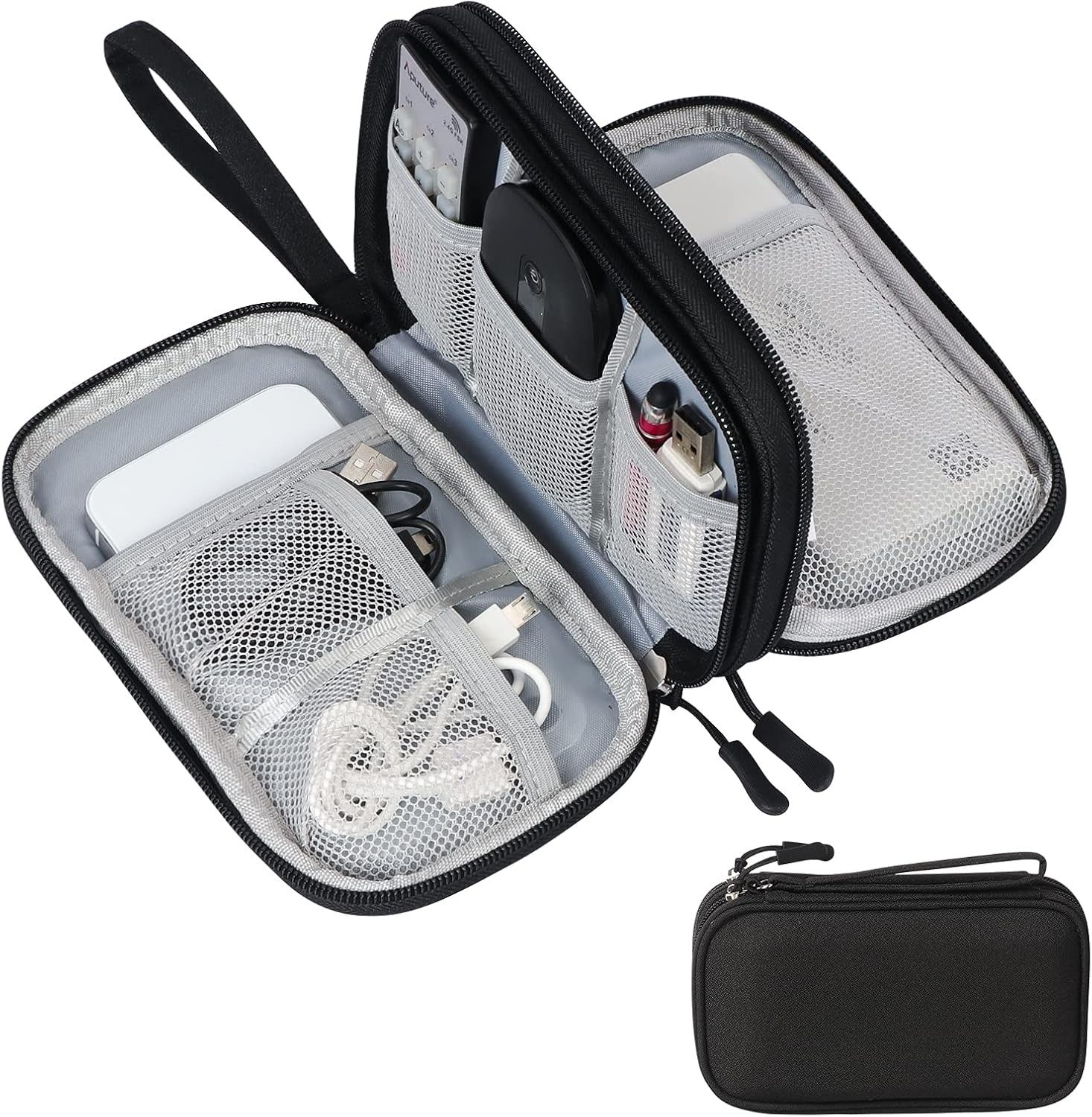 Skycase Electronic Organizer Travel Case - Waterproof Travel Cord Organizer Pouches for Organization, Cable Organizer, All-in-One Double Layers Storage Bag for Accessories, Charger, Cable, Black-1