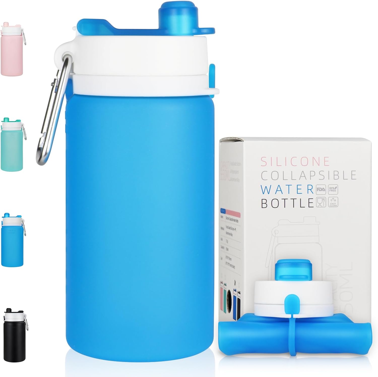 Collapsible Water Bottle, Foldable Water Bottle BPA Free Reusable Lightweight Leak-Proof Travel Silicone Water Bottle for Travel, Gym, Hiking, Office, Camping