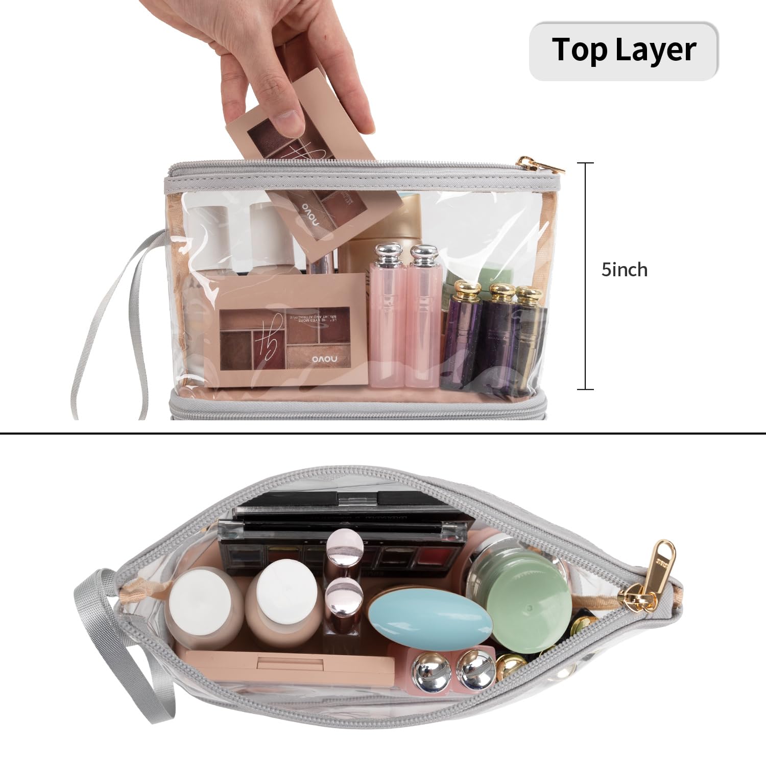 Ethereal Travel Makeup Bag, Clear Cosmetic Bag Make Up Organizer TSA Approved Toiletry Bag, Waterproof Pouch for Women Purse for Toiletries Accessories Brushes