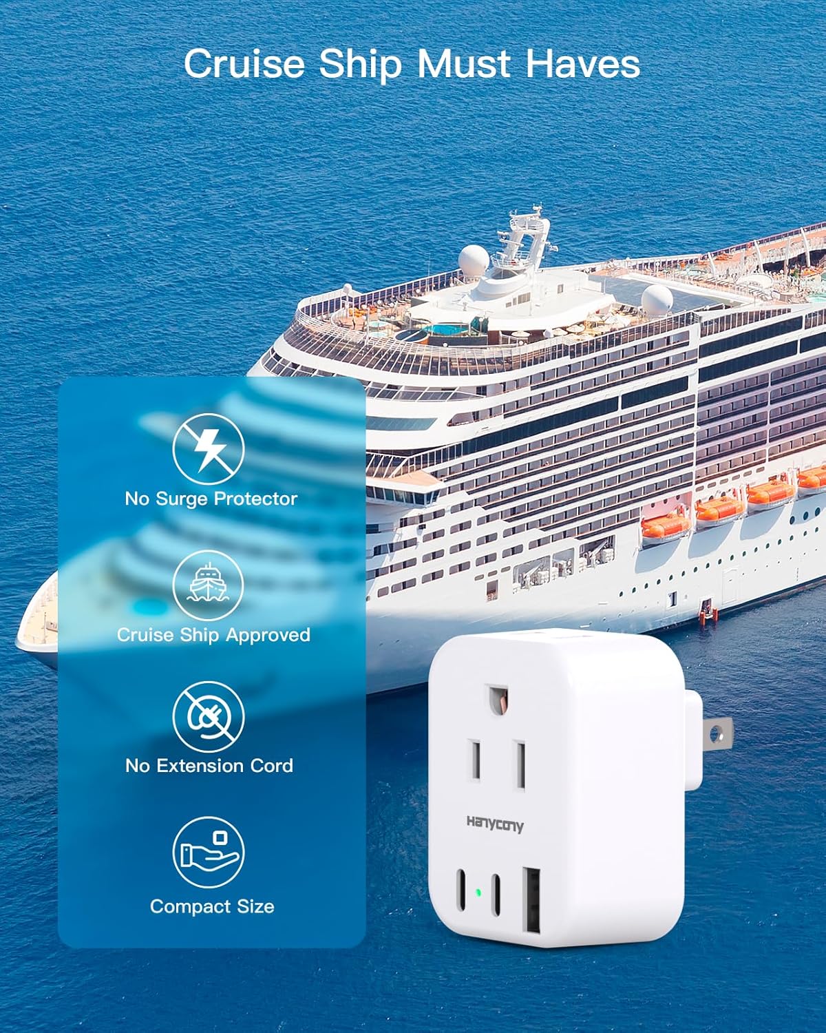 European Travel Plug Adapter for International, Italy Spain Power Adapter, 2 Outlets 2 USB C Ports, Type C Adapter Travel Cruise Essentials for Amercian US to Most Europe France Germany EU, 2 Pack