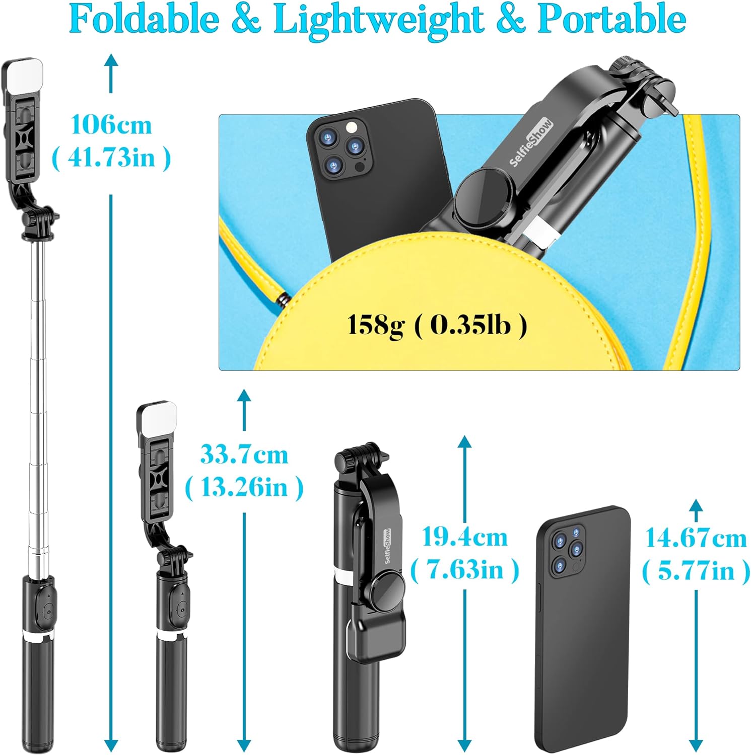 Selfie Stick Tripod, All in One Extendable  Portable Selfie Stick with Wireless Remote Compatible with iPhone 14 13 12 11 pro Xs Max Xr X 8 7, Galaxy Note10/S20/S10/OnePlus 9/9 PRO etc