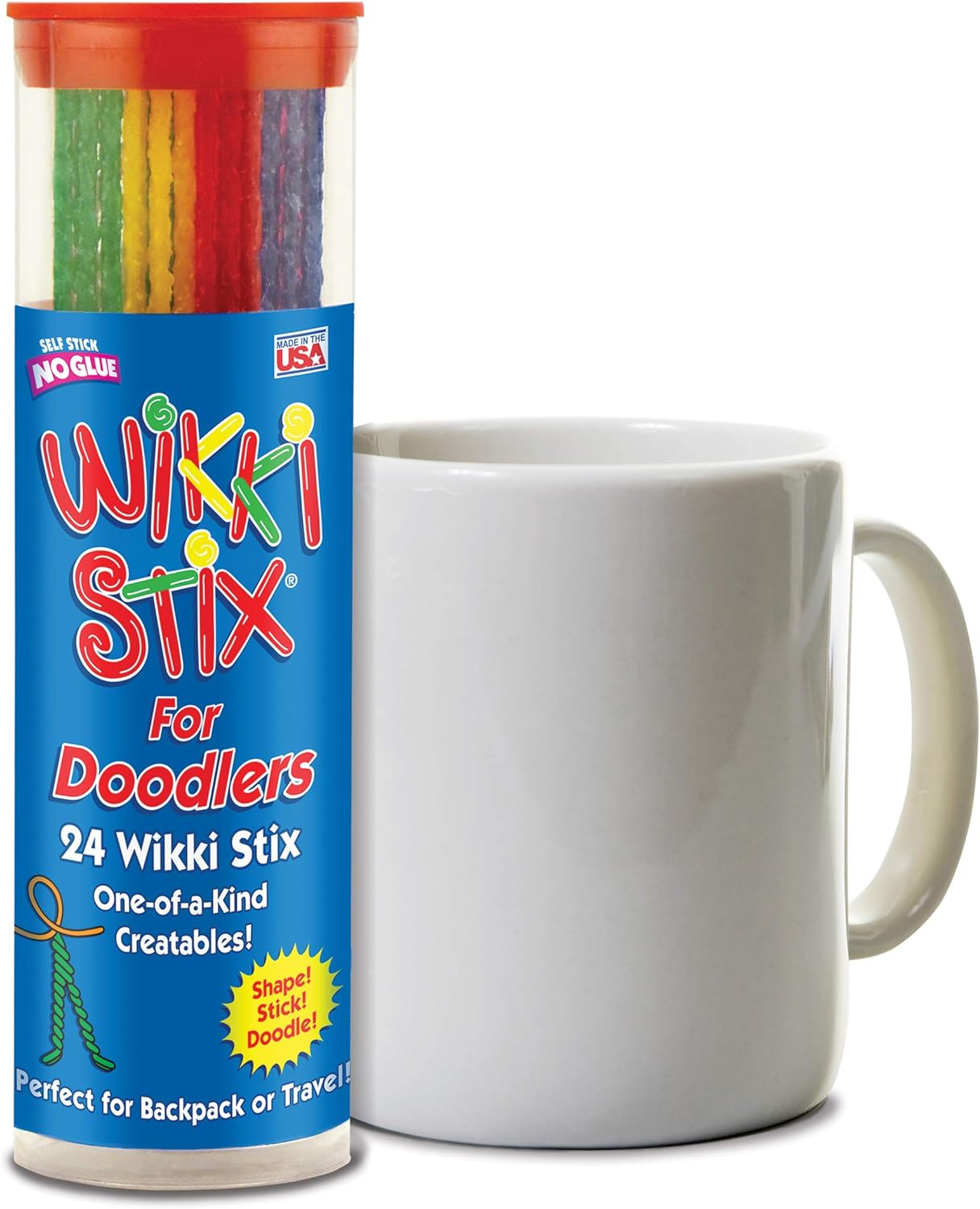 Wikki Stix for Doodlers - Kids Travel Essential: Portable Creativity On-The-Go! Pack of 24 Wikki Stix in Neon and Primary Colors. Made in USA ! 3  Up.